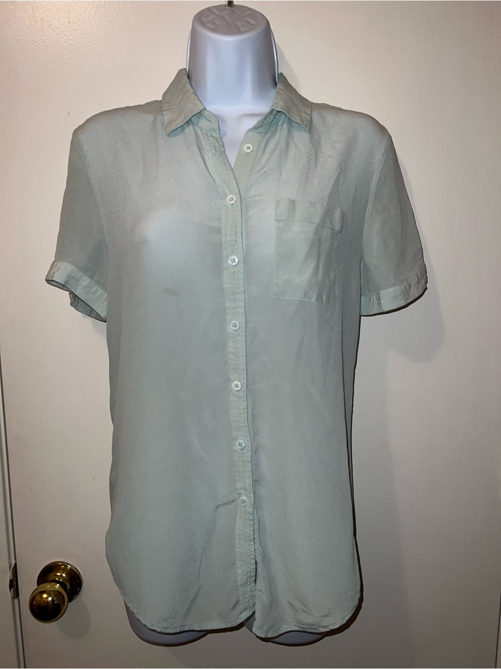 Silk Short-Sleeve Button-Down Shirt in Mint